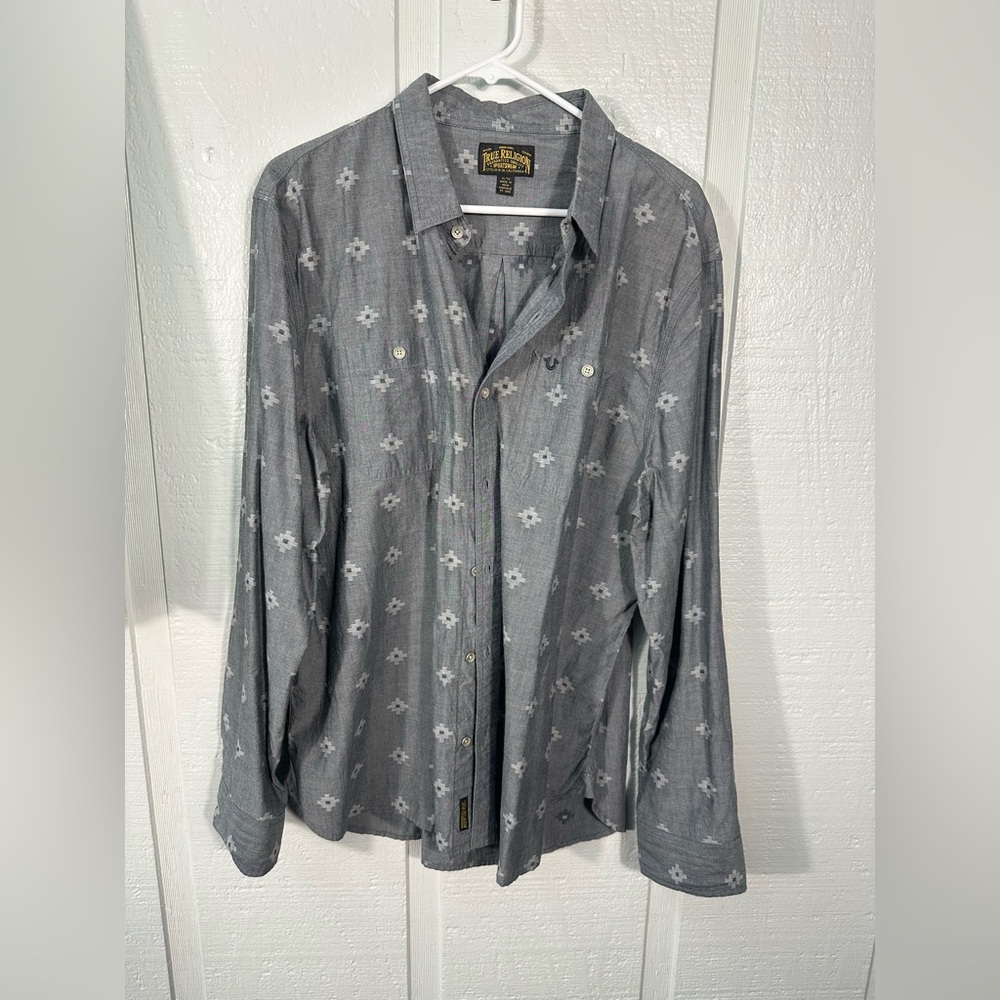 True Religion Men’s Gray Button Down Shirt Size XL EUC